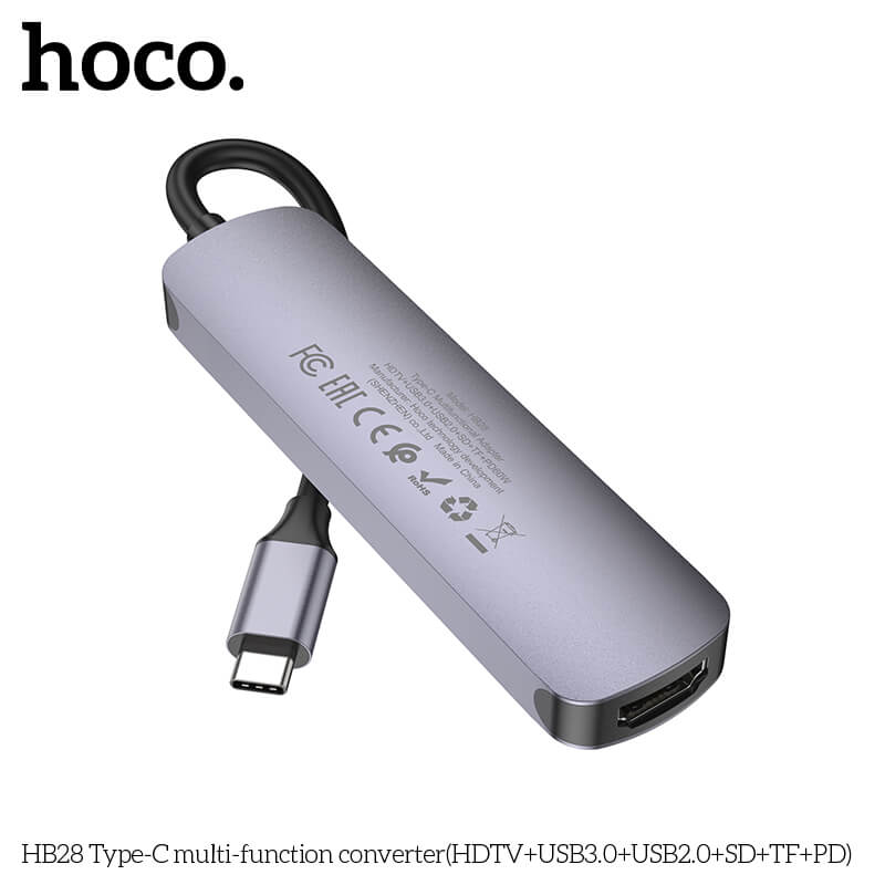 อุปกรณ์เชื่อมต่อ ยูเอสบี-ซี มีเดีย ฮับ 6-IN-1 HOCO HB28 TYPE-C 100W MULTIFUNCTION ADAPTER