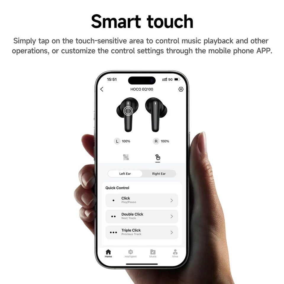 หูฟังแปลภาษา 134 ภาษา HOCO EQ100 สีดำ AI อัจฉริยะ รองรับแอป HOCO MUSIC ปรับแต่งเสียง EQ
