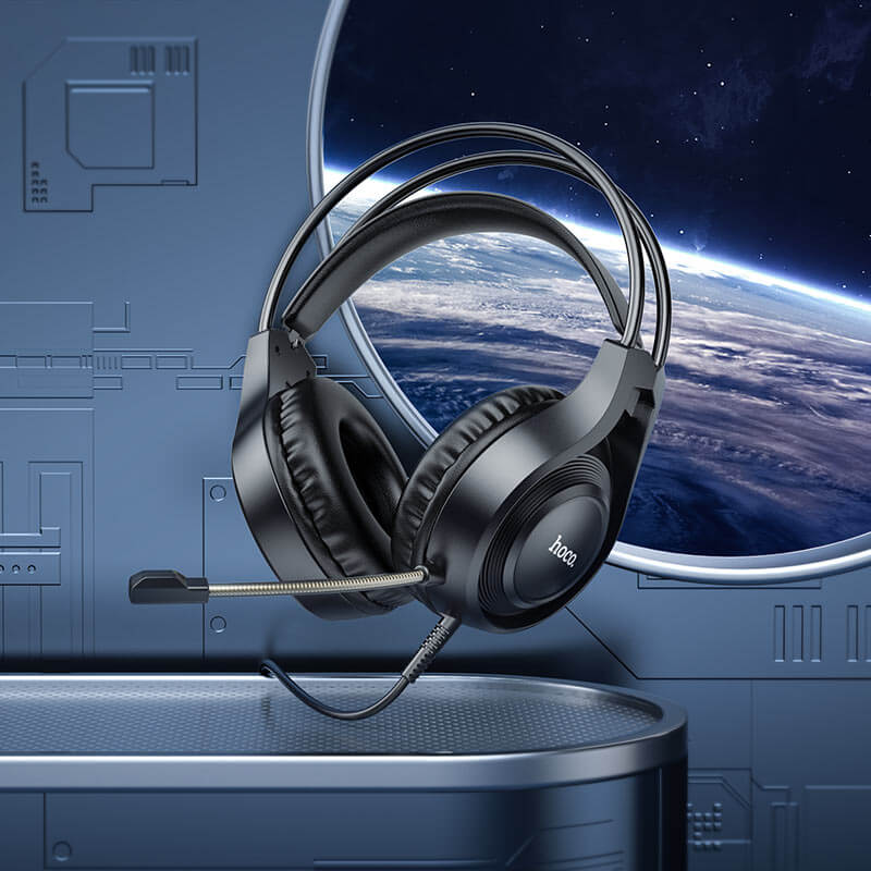 หูฟังเกมมิ่ง HOCO W106 แบบมีสาย AUX 3.5 มม. พร้อมไดร์เวอร์ HI-FI ขนาด 50 มม. และไมโครโฟนตัดเสียงรบกวน HD