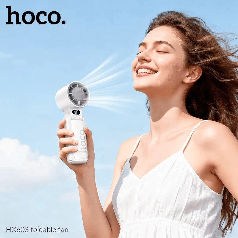 พัดลมพกพา HOCO HX603 สีขาว ปรับแรงลม 199 ระดับ พับได้ 90&deg; แบตเตอรี่ 10 ชม.