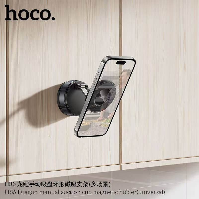 ที่ยึดโทรศัพท์ดูดสุญญากาศ HOCO H86 ยึดแม่เหล็กแบบมือหมุน ไม่ต้องใช้แบตเตอรี่ หมุนได้ 360&deg; พับเก็บได้ สีดำ
