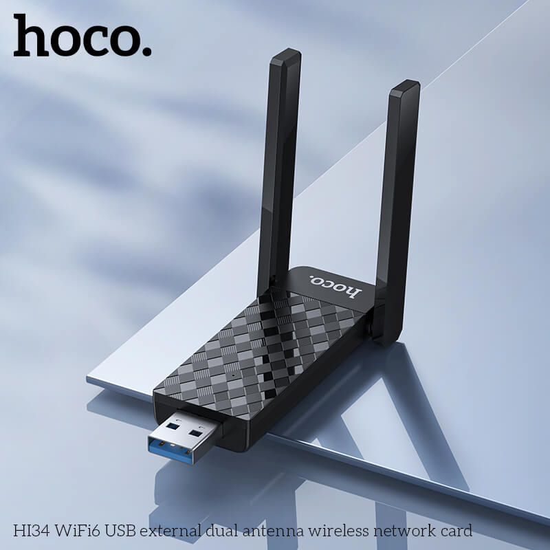 อุปกรณ์รับสัญญาณ HOCO HI34 แบบเสาคู่ สีดำ ความเร็ว 600MBPS ADAPTER USB 5GHZ ยูเอสบีไวไฟ