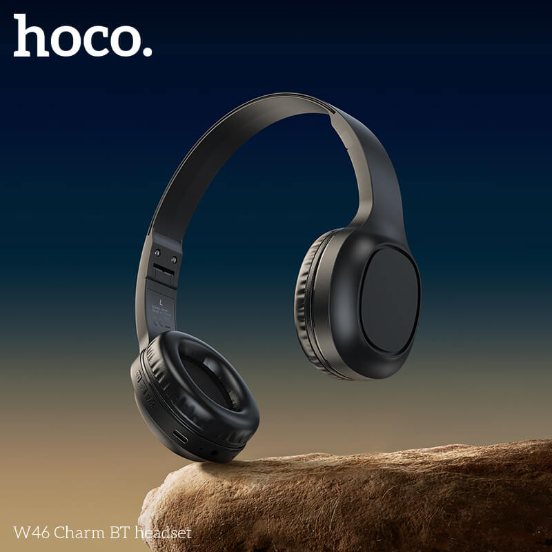 หูฟังไร้สาย HOCO W46 สีดำ AUX 3.5MM แบตเตอรี่ 20 ชม. BT 5.3 ไมค์ในตัว