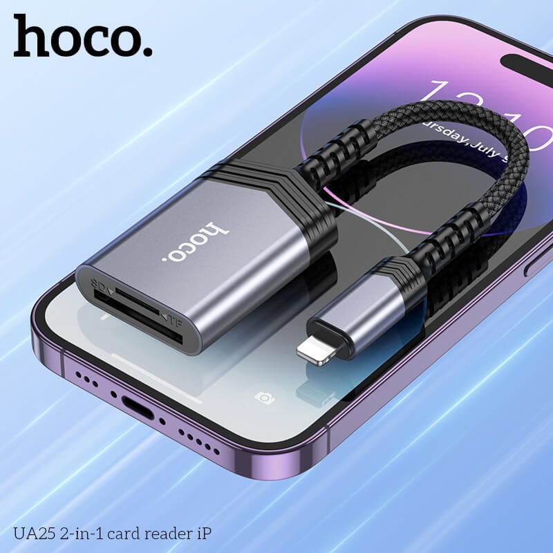 การ์ดรีดเดอร์ IOS LIGHTNING 2IN1 HOCO UA25 ความเร็วสูง 480MBPS รับไฟล์สูงสุด 2TB รองรับ OTG สำหรับ IPHONE 6-14