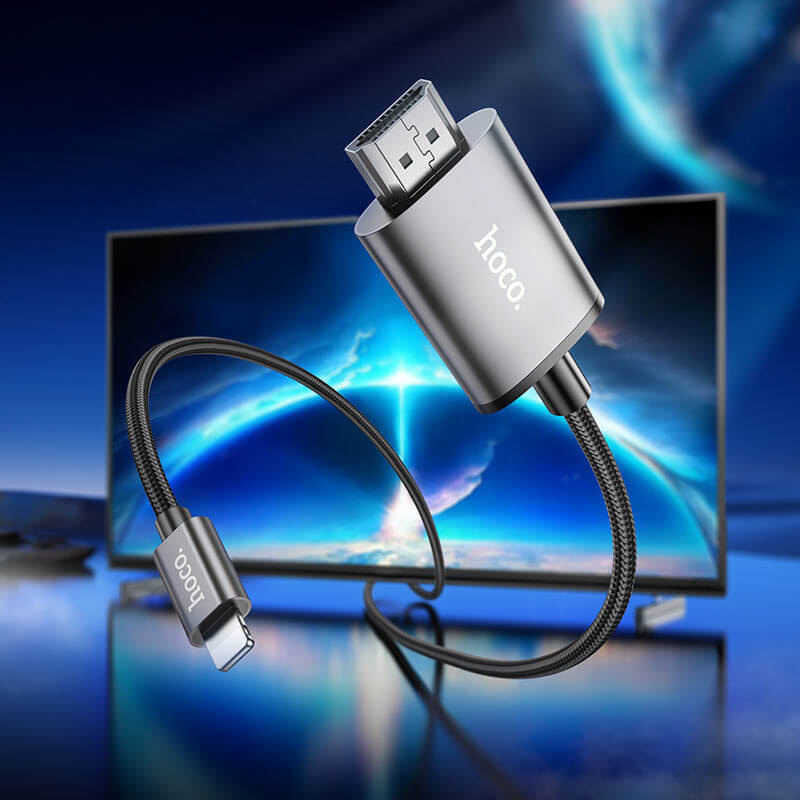 สายเคเบิล LIGHTNING TO HDMI HOCO UA27 รองรับความละเอียด 1080P 60HZ FULL HD ความยาว 2 เมตร สำหรับฟังก์ชั่น SCREEN MIRRORING