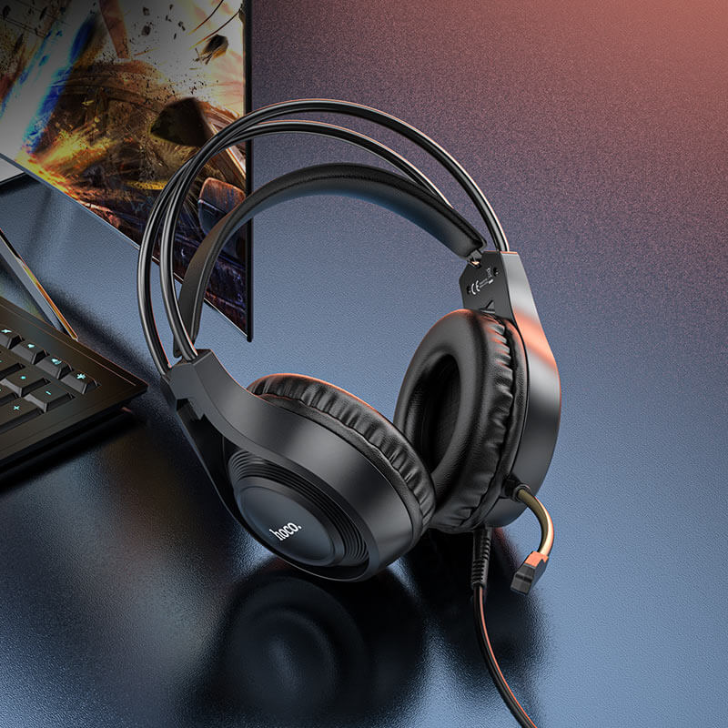 หูฟังเกมมิ่ง HOCO W106 แบบมีสาย AUX 3.5 มม. พร้อมไดร์เวอร์ HI-FI ขนาด 50 มม. และไมโครโฟนตัดเสียงรบกวน HD