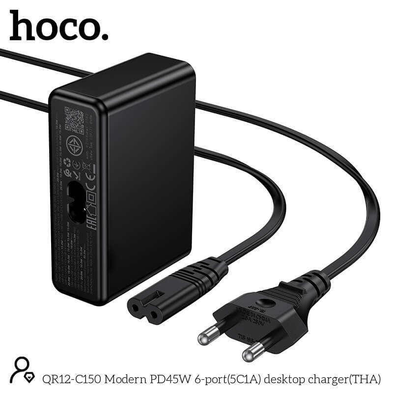 หัวชาร์จเร็ว 6IN1 HOCO C150 พอร์ต TYPE-C 5 ช่อง + USB 1 ช่อง แบบตั้งโต๊ะ