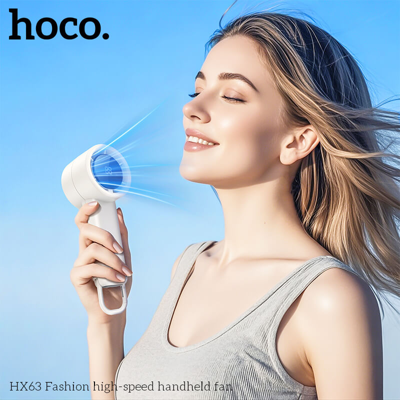 พัดลมพกพา HOCO HX63 แรงลมเทอร์โบ ปรับได้ 100 ระดับ หน้าจอดิจิทัล แบตเตอรี่ 2000MAH ใช้งานสูงสุด 6 ชั่วโมง