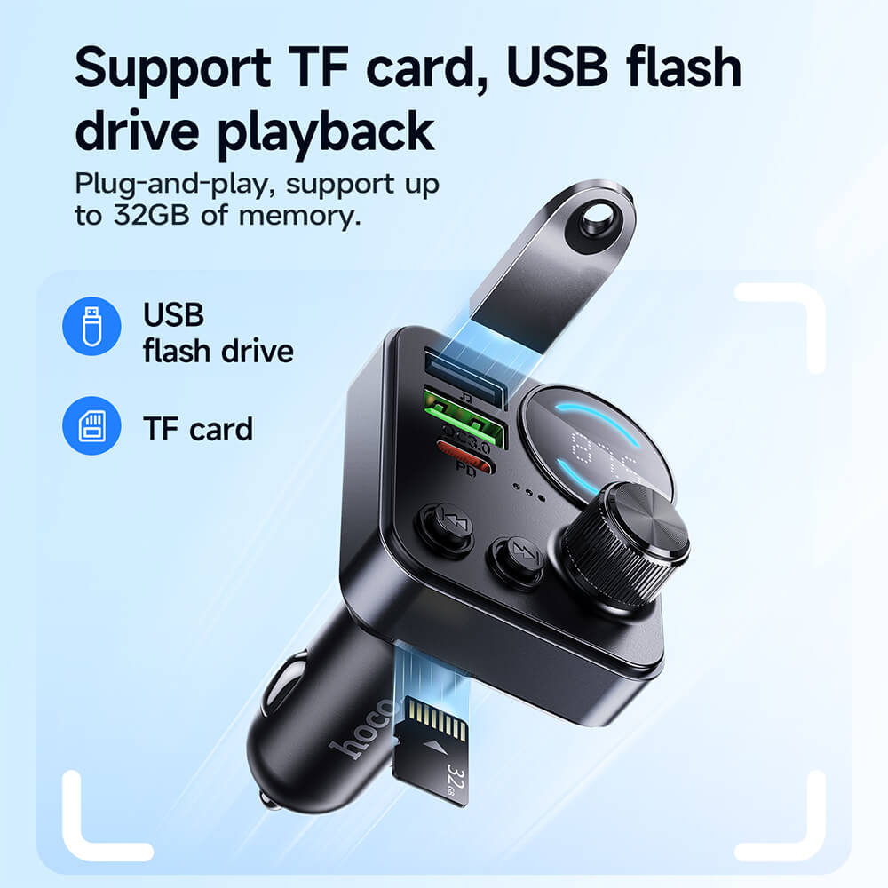 บลูทูธรถยนต์ + หัวชาร์จในรถ 2IN1 HOCO E86 ชาร์จเร็ว PD 30W + QC 3.0 รองรับแฟลชไดรฟ์ TF CARD สีดำ