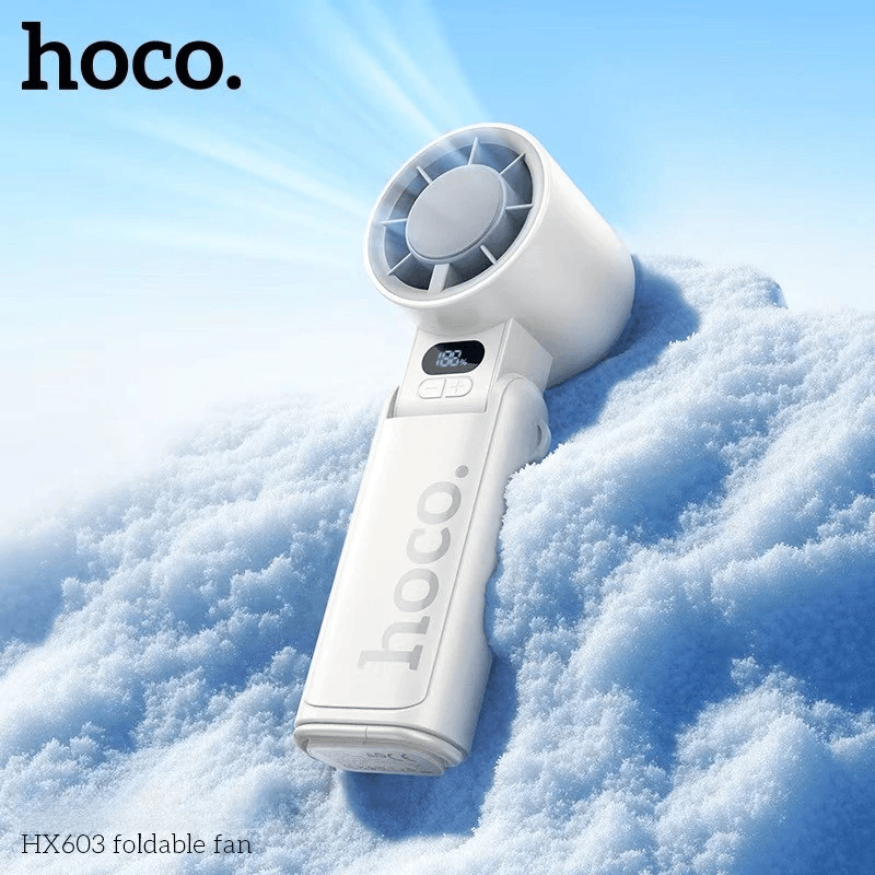 พัดลมพกพา HOCO HX603 สีขาว ปรับแรงลม 199 ระดับ พับได้ 90&deg; แบตเตอรี่ 10 ชม.
