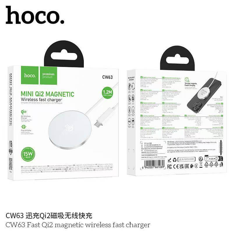 แท่นชาร์จไร้สาย HOCO CW63 มาตรฐาน QI2 WIRELESS ชาร์จเร็วสูงสุด 15W