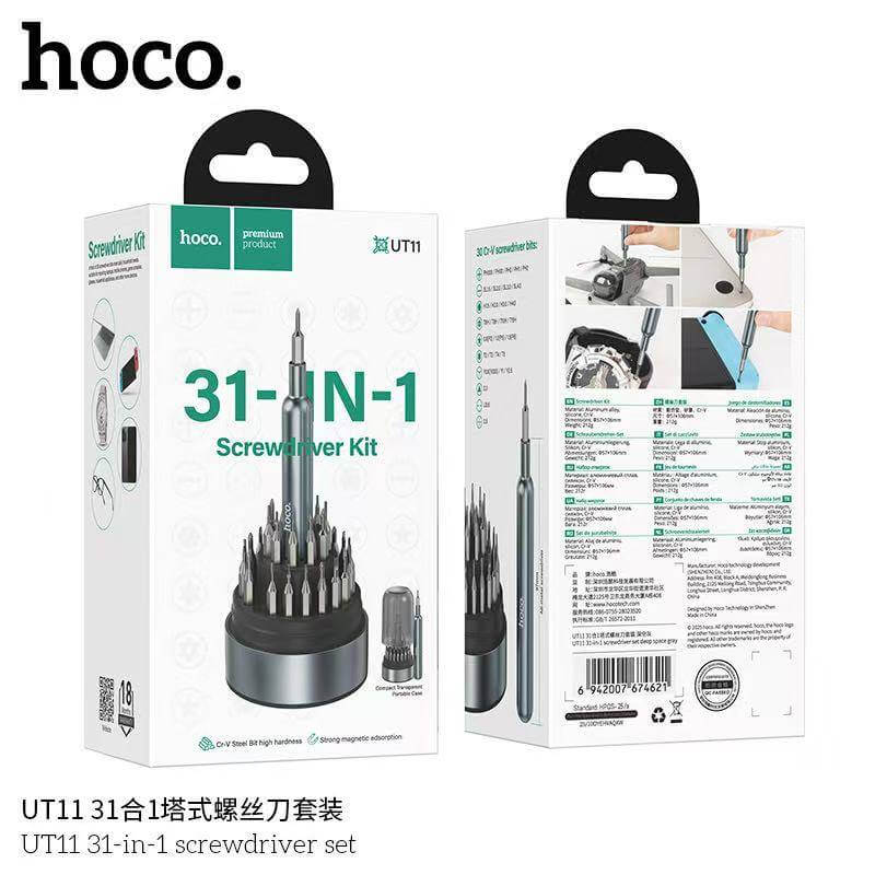 ชุดไขควงอเนกประสงค์ 31-IN-1 HOCO UT11 ด้ามแม่เหล็กพรีเมียม สำหรับซ่อมอุปกรณ์อิเล็กทรอนิกส์ สีเทา