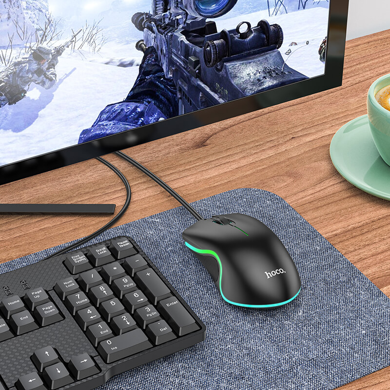 เมาส์เกมมิ่ง HOCO GM19 แต่งไฟ RGB LUMINOUS สาย USB ยาว 1.4 เมตร DPI 1000