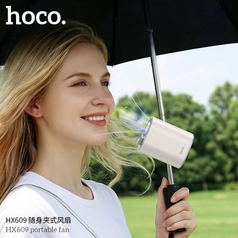 พัดลมพกพา HOCO HX609 แบบคลิปหนีบ หมุนได้ 360&deg; ปรับแรงลม 100 ระดับ หน้าจอดิจิทัล แบตเตอรี่ 3600MAH ใช้งานสูงสุด 9.5 ชั่วโมง