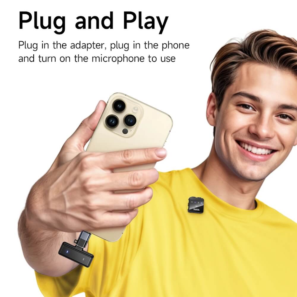 ไมโครโฟนไร้สาย HOCO L17 ระบบลดเสียงรบกวน รับเสียง HD 360&deg; ส่งสัญญาณ 2.4GHZ ระยะการใช้งาน 15 เมตร สำหรับ ANDROID & IOS