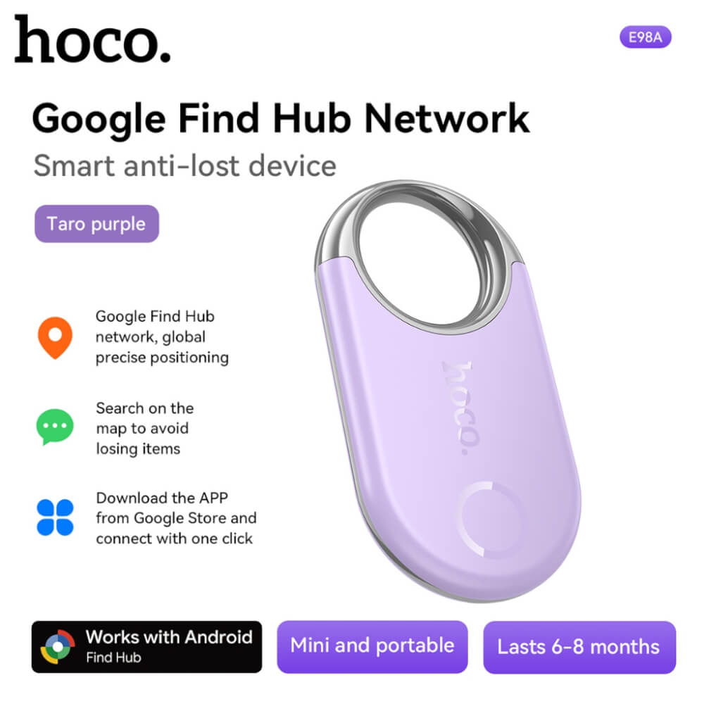 อุปกรณ์ติดตามจีพีเอส HOCO E98A ANDROID GPS TAG สำหรับแอนดรอยด์ รองรับ GOOGLE FIND MY NETWORK สีม่วง