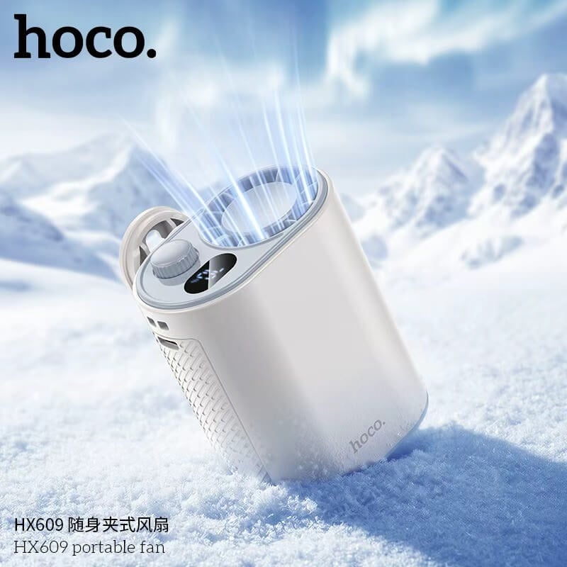 พัดลมพกพา HOCO HX609 แบบคลิปหนีบ หมุนได้ 360&deg; ปรับแรงลม 100 ระดับ หน้าจอดิจิทัล แบตเตอรี่ 3600MAH ใช้งานสูงสุด 9.5 ชั่วโมง