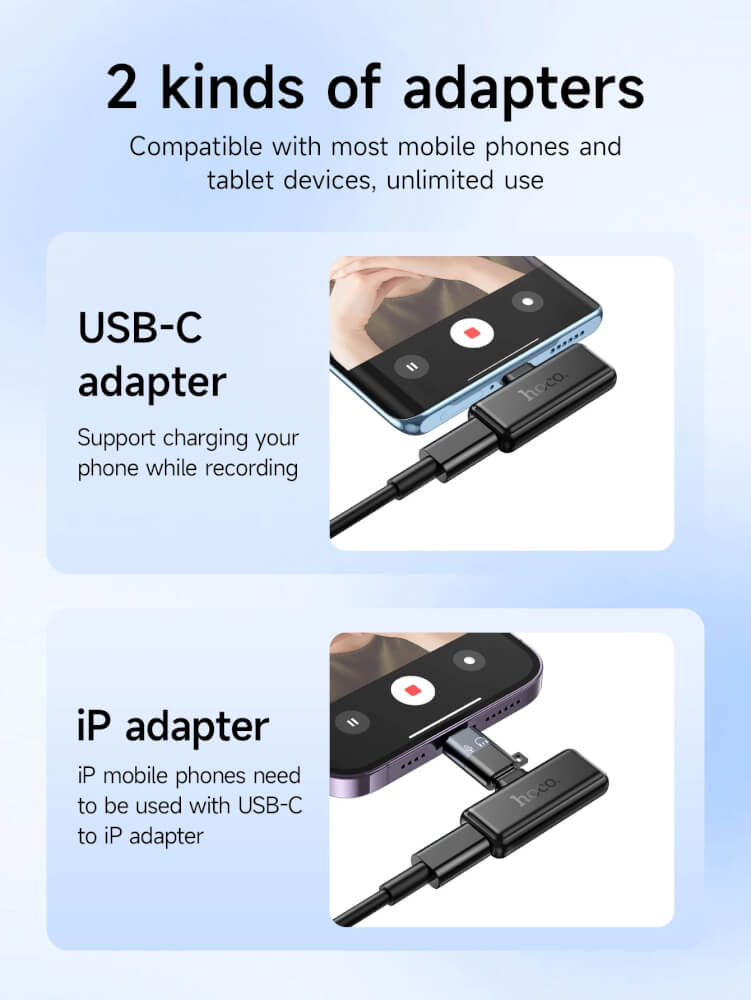 ไมโครโฟนไร้สาย HOCO L17 ระบบลดเสียงรบกวน รับเสียง HD 360&deg; ส่งสัญญาณ 2.4GHZ ระยะการใช้งาน 15 เมตร สำหรับ ANDROID & IOS