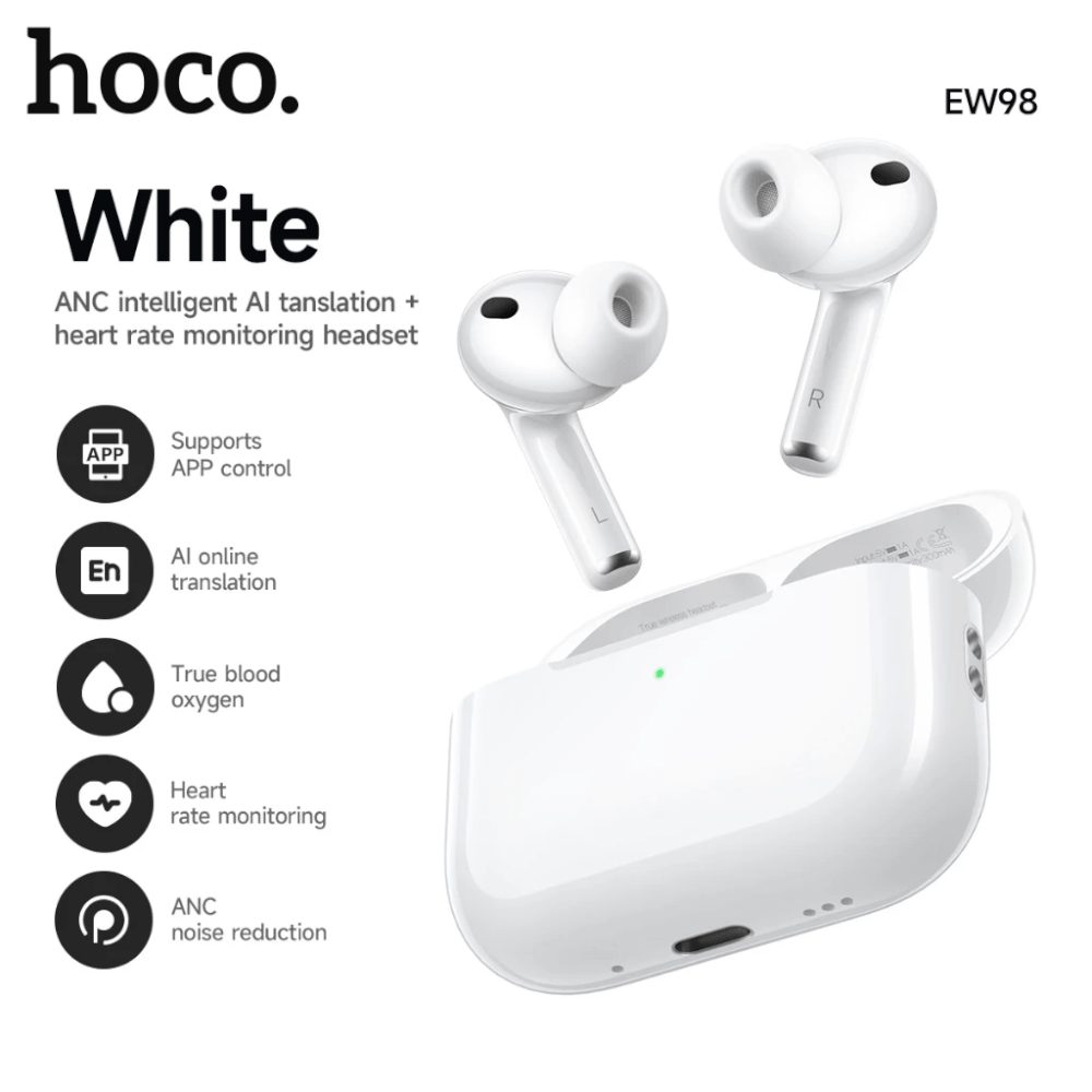 หูฟังไร้สาย HOCO EW98 ระบบแปลภาษา AI วัดอัตราการเต้นของหัวใจ วัดระดับออกซิเจน ตัดเสียงรบกวน ANC
