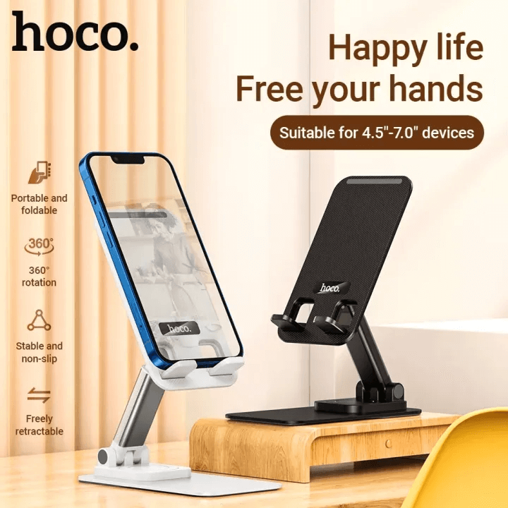 ที่วางมือถือ HOCO PH50 สีขาว หมุนได้ 360&deg; รองรับมือถือ 4.5-7 นิ้ว ปรับระดับ 2 แกน พับเก็บได้