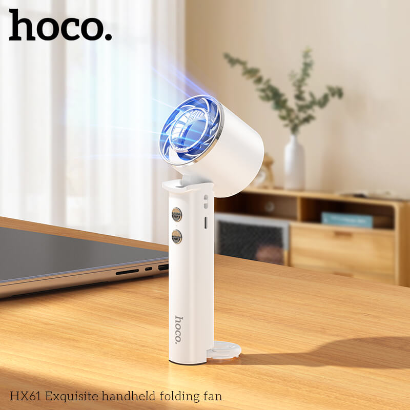 พัดลมพกพา HOCO HX61 ปรับแรงลม 3 ระดับ พับได้ 90&deg; แบตเตอรี่ 1200MAH ใช้งานสูงสุด 4.5 ชั่วโมง