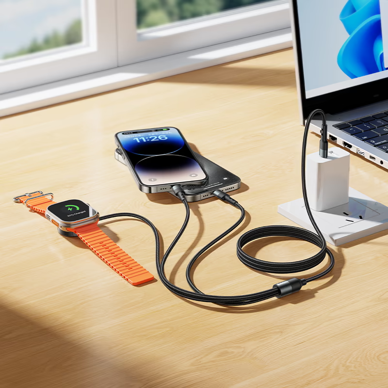 สายชาร์จ 3IN1 HOCO CW64 แท่นชาร์จนาฬิกา APPLE WATCH + TYPE-C + LIGHTNING