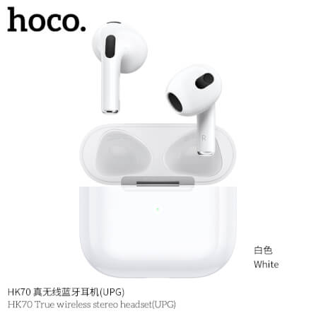 หูฟังไร้สาย TWS  HOCO HK70 แบตเตอรี่ 7 ชม. BT 5.4 คุณภาพเสียง HIFI ไมค์ในตัว ทรงเอียร์บัด หูฟังบลูทูธ สีขาว_0