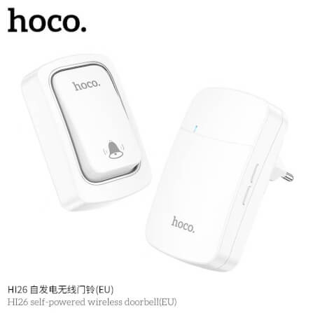 กริ่งไร้สาย HOCO HI26 ไม่ต้องใช้ถ่าน ระยะ 150 เมตร 38 ริงโทน ออดประตู กริ่งประตู สีขาว_0
