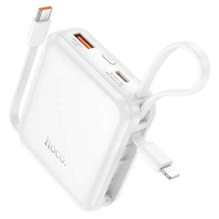 แบตสำรอง HOCO CJ25 สีขาว 10000MAH สายชาร์จในตัว ชาร์จเร็ว PD 20W + QC 3.0 มาตรฐาน CCC มอก._0