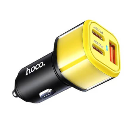 หัวชาร์จในรถ 3 พอร์ต HOCO HK72 พอร์ตชาร์จ TYPE-C X2 + USB X1 รองรับชาร์จเร็ว PD 30W + QC 3.0 สีดำ_0
