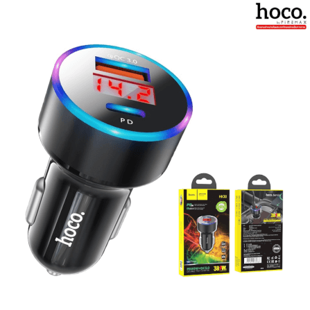 หัวชาร์จใน​รถ 2 พอร์ต HOCO HK30 ชาร์จเร็ว PD 20W​ + QC 3.0​ มีหน้าจอ LCD​ แสดงค่าแรงดันไฟ_0