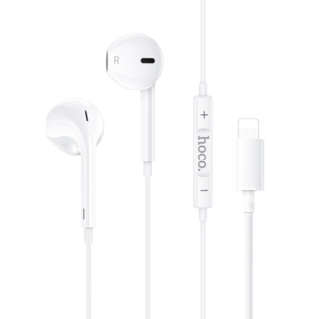 หูฟังมีสาย HOCO M111 สีขาว แจ็คไลท์นิ่ง สำหรับ IPHONE รุ่น 6-14 ไม่ต้องต่อบลูทูธ ไมค์ในตัว_0