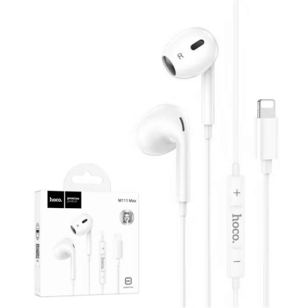 หูฟังอินเอียร์ HOCO M111 MAX สายไลท์นิ่ง สำหรับ IPHONE รุ่น 6-14 ไมค์ในตัว สีขาว_0