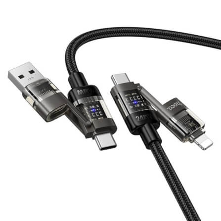 สายชาร์จเร็ว 4IN1 HOCO U151 สีดำ จ่ายไฟ 240W TYPE-C & USB-A TO TYPE-C / IP_0