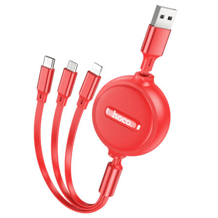 สายชาร์จ 3 หัว HOCO X75 พร้อมตลับเก็บสาย สำหรับ IOS + MICRO + TYPE-C ยาว 1 เมตร สีแดง_0
