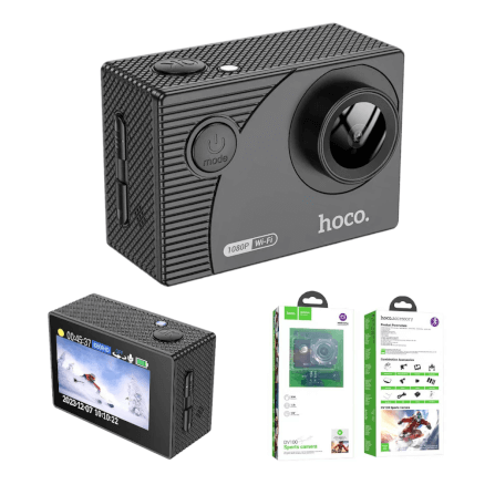 กล้องแอคชั่น HOCO DV100 สีดำ กันน้ำลึก 30 เมตร เลนส์ 150 องศา 1080P / 30FPS หน้าจอ IPS 2 นิ้ว_0