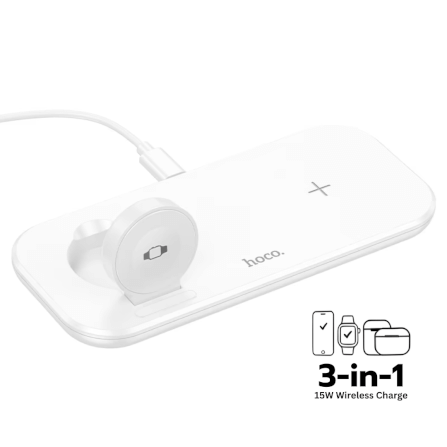 แท่นชาร์จไร้สาย 3-IN-1 HOCO CW65 สีขาว ระบบชาร์จ QI สำหรับโทรศัพท์ APPLE WATCH และ AIRPODS_0
