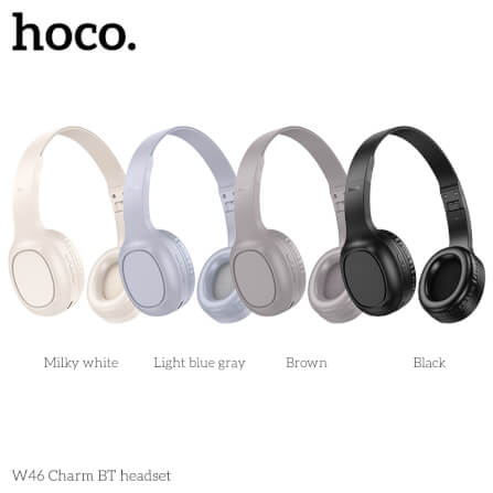 หูฟังไร้สาย HOCO W46 สีเทาสว่าง AUX 3.5MM แบตเตอรี่ 20 ชม. BT 5.3 ไมค์ในตัว_1