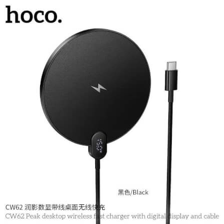 แท่นชาร์จไร้สาย 2IN1 HOCO CW62 ระบบ QI พร้อมหน้าจอ LED กำลังไฟสูงสุด 15W สำหรับสมาร์ทโฟน และ หูฟังไร้สาย สีดำ_1