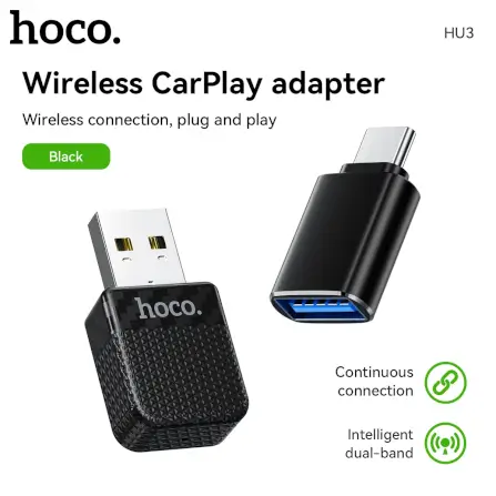 อะแดปเตอร์ WIRELESS CARPLAY HOCO HU3 แปลง CARPLAY แบบมีสายให้เป็นไร้สาย สำหรับ IPHONE สีดำ_1