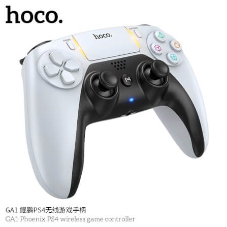 จอยเกมไร้สาย HOCO GA1 สำหรับใช้กับ PS4 รองรับระบบสั่น ระบบเสียง เ, 6-AXIS GYROSCOPE, Bชื่อมต่อหูฟังได้ สีขาว_1