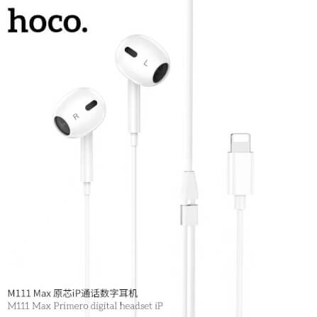 หูฟังอินเอียร์ HOCO M111 MAX สายไลท์นิ่ง สำหรับ IPHONE รุ่น 6-14 ไมค์ในตัว สีขาว_1
