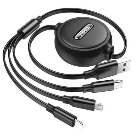 สายชาร์จ 3 หัว HOCO X75 พร้อมตลับเก็บสาย สำหรับ IOS + MICRO + TYPE-C ยาว 1 เมตร สีดำ_1