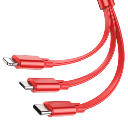 สายชาร์จ 3 หัว HOCO X75 พร้อมตลับเก็บสาย สำหรับ IOS + MICRO + TYPE-C ยาว 1 เมตร สีแดง_1