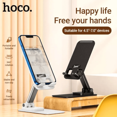 ที่วางมือถือ HOCO PH50 สีดำ หมุนได้ 360° รองรับมือถือ 4.5-7 นิ้ว ปรับระดับ 2 แกน พับเก็บได้_1