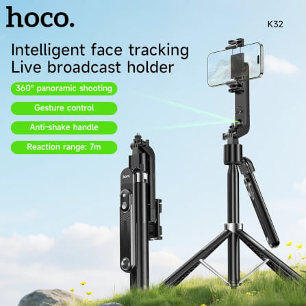 ขาตั้งมือถือ HOCO K32 หมุนได้ 360° ติดตามใบหน้าอัตโนมัติ, รีโมทบลูทูธ, ปรับความสูงได้ 181 ซม., ควบคุมด้วยท่าทาง, ระบบกันสั่น 3 แกน_1