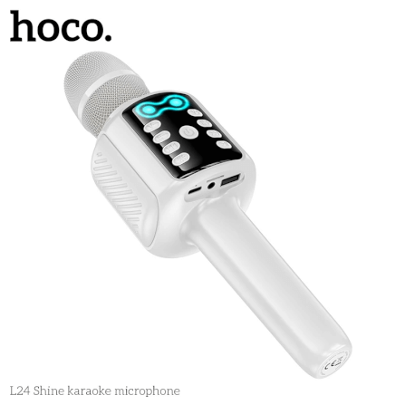 ไมโครโฟนคาราโอเกะ HOCO L24 สีขาว พร้อมลำโพงในตัว บลูทูธ 5.4, ไฟ RGB, เล่นไฟล์ผ่าน USB/TF/AUX_1