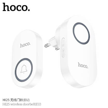 กริ่งไร้สาย HOCO HI25 แบตเตอรี่ 6 เดือน ระยะ 150 เมตร 60 ริงโทน ออดประตู กริ่งประตู สีขาว_1