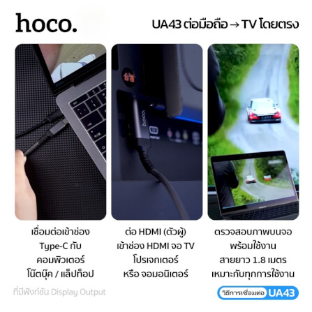 สาย HDMI HOCO UA43 TYPE-C TO HDMI 4K 30HZ ยาว 1.8M รองรับ SCREEN MIRRORING_1