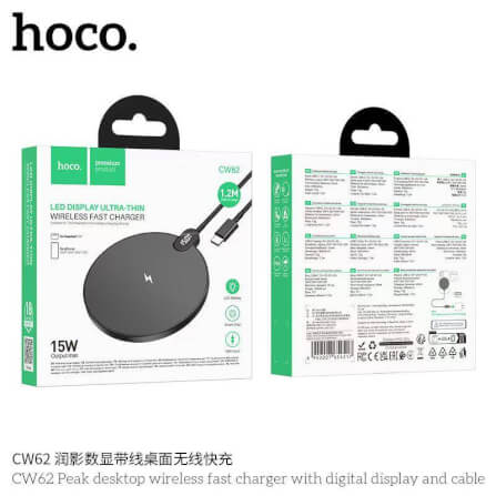 แท่นชาร์จไร้สาย 2IN1 HOCO CW62 ระบบ QI พร้อมหน้าจอ LED กำลังไฟสูงสุด 15W สำหรับสมาร์ทโฟน และ หูฟังไร้สาย สีดำ_10